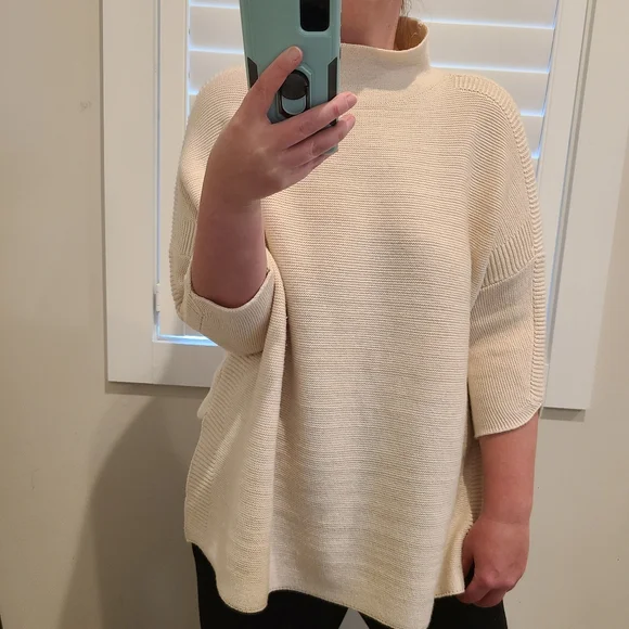 Kerisma Cream Wool Blend Quarter Length Dolman Sleeve Mock Neck Boxy Sweater - Picture 3 of 9